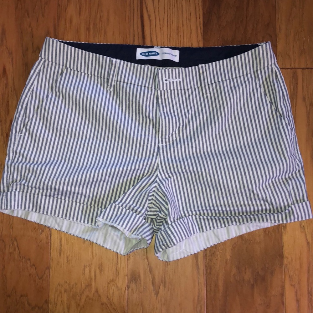 Navy Blue and White Striped Shorts